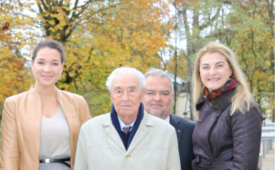 Jessica Curtis (Marraine de la Promotion 2018), Gilbert Démolins, Kamaran Khosrovani (Président des Anciens) Nathalie Duval (Historienne de nore École)